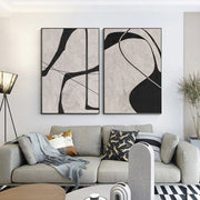 Beige & Black Abstract Textured Painting Set of 2 #WS110