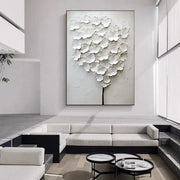 White Flower & Tree Abstract Texture  Canvas Art #FT 243