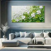 Green & White Flower & Tree Abstract Texture Canvas Art #FT 254