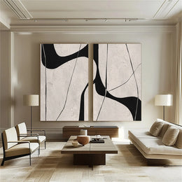 Beige & Black Abstract Textured Canvas Art Set of 2 #WS781