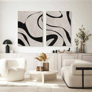 Beige & Black Abstract Textured Painting Set of 2 #WS463