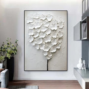 White Flower & Tree Abstract Texture  Canvas Art #FT 243