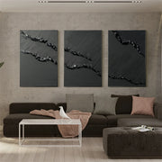 Black Minimalist Textured Set Of 3 Painting #MZ149