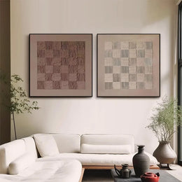 Beige & Brown Abstract Textured Square Set of 2 Wall Art #BB169