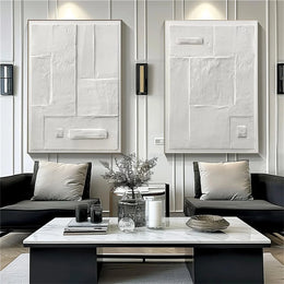 White Minimalist Textured Paintings Canvas Set of 2 #MM146