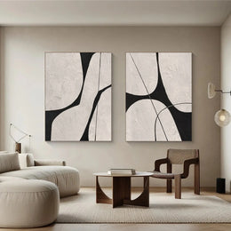 Beige & Black Abstract Textured Canvas Art Set of 2 #WS779