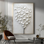 White Flower & Tree Abstract Texture  Canvas Art #FT 243