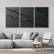 Black Minimalist Textured Set Of 3 Painting #MZ149