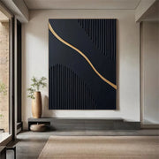 Black Gold Minimalist Textured Painting #MZ098