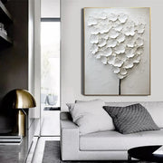 White Flower & Tree Abstract Texture  Canvas Art #FT 243