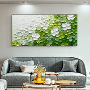 Green & White Flower & Tree Abstract Texture Canvas Art #FT 254