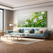 Green & White Flower & Tree Abstract Texture Canvas Art #FT 254