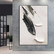 White & Black Minimalist Textured Painting Canvas #MM135