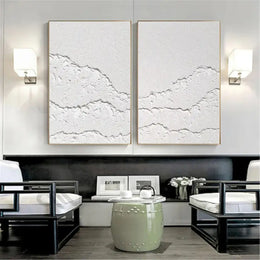 White Minimalist Textured Paintings Canvas Set of 2 #MM067