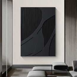 Black Plaster Art Minimalist Textured Painting #MZ034