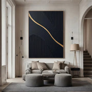 Black Gold Minimalist Textured Painting #MZ098