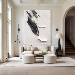 White & Black Minimalist Textured Painting Canvas #MM135