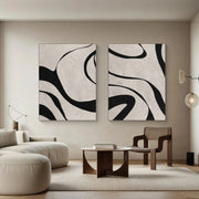 Beige & Black Abstract Textured Painting Set of 2 #WS463