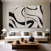 Beige & Black Abstract Textured Painting Set of 2 #WS463