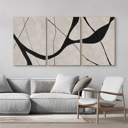 Beige & Black Abstract Textured Painting Set of 3 #WS465