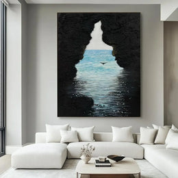 Blue & Black Ocean And Sky Abstract Texture Canvas Art #OS 272