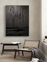 Black Minimalist Textured Painting Canvas #MZ031