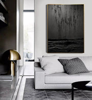 Black Minimalist Textured Painting Canvas #MZ031