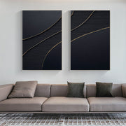 Black Gold Minimalist Textured Paintings Set of 2 #MZ042