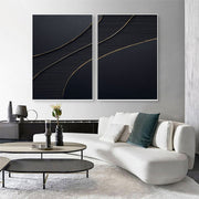 Black Gold Minimalist Textured Paintings Set of 2 #MZ042