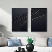 Black Gold Minimalist Textured Paintings Set of 2 #MZ042