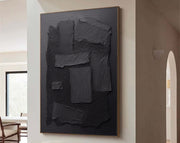 Black Plaster Art Minimalist Textured Painting #MZ033