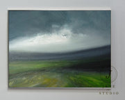 Large Green Landscape Oil Painting | Abstract Sky Art on Canvas