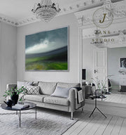 Large Green Landscape Oil Painting | Abstract Sky Art on Canvas