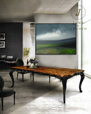Large Green Landscape Oil Painting | Abstract Sky Art on Canvas