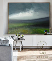 Large Green Landscape Oil Painting | Abstract Sky Art on Canvas