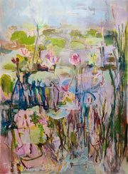 Abstract Water Lily Painting | Large Original Acrylic Canvas Artwork