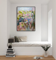 Abstract Water Lily Painting | Large Original Acrylic Canvas Artwork