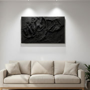 Minimalist Black Textured Wabi Sabi Wall Art - Large Handmade Plaster Sculpture