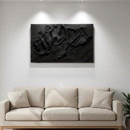 Minimalist Black Textured Wabi Sabi Wall Art - Large Handmade Plaster Sculpture